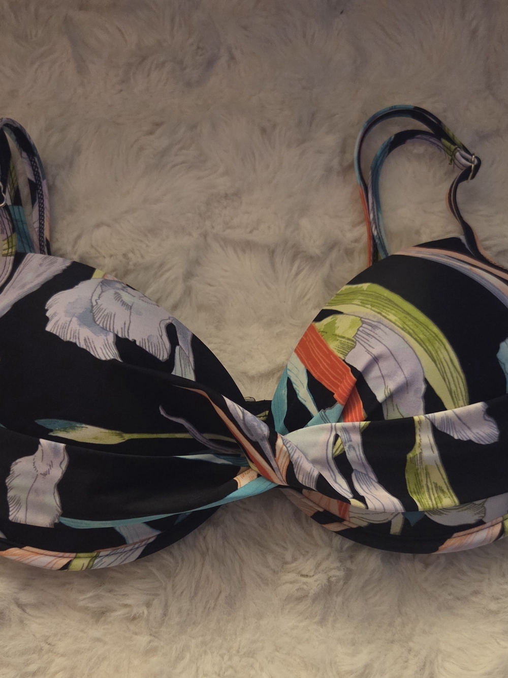 dip Black Multi Floral Twist Underwire Bikini Top Womens Size L